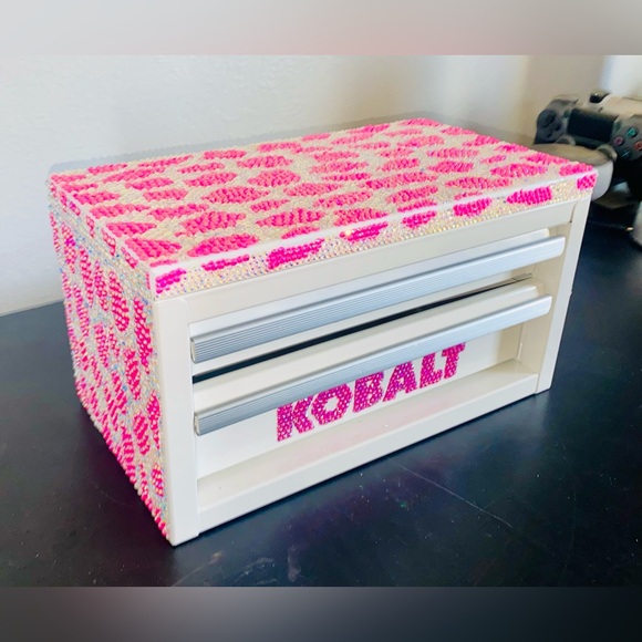 Custom Pink Cow Print Bejeweled VIRAL Kobalt Mini Toolbox - Picture 3 of 6